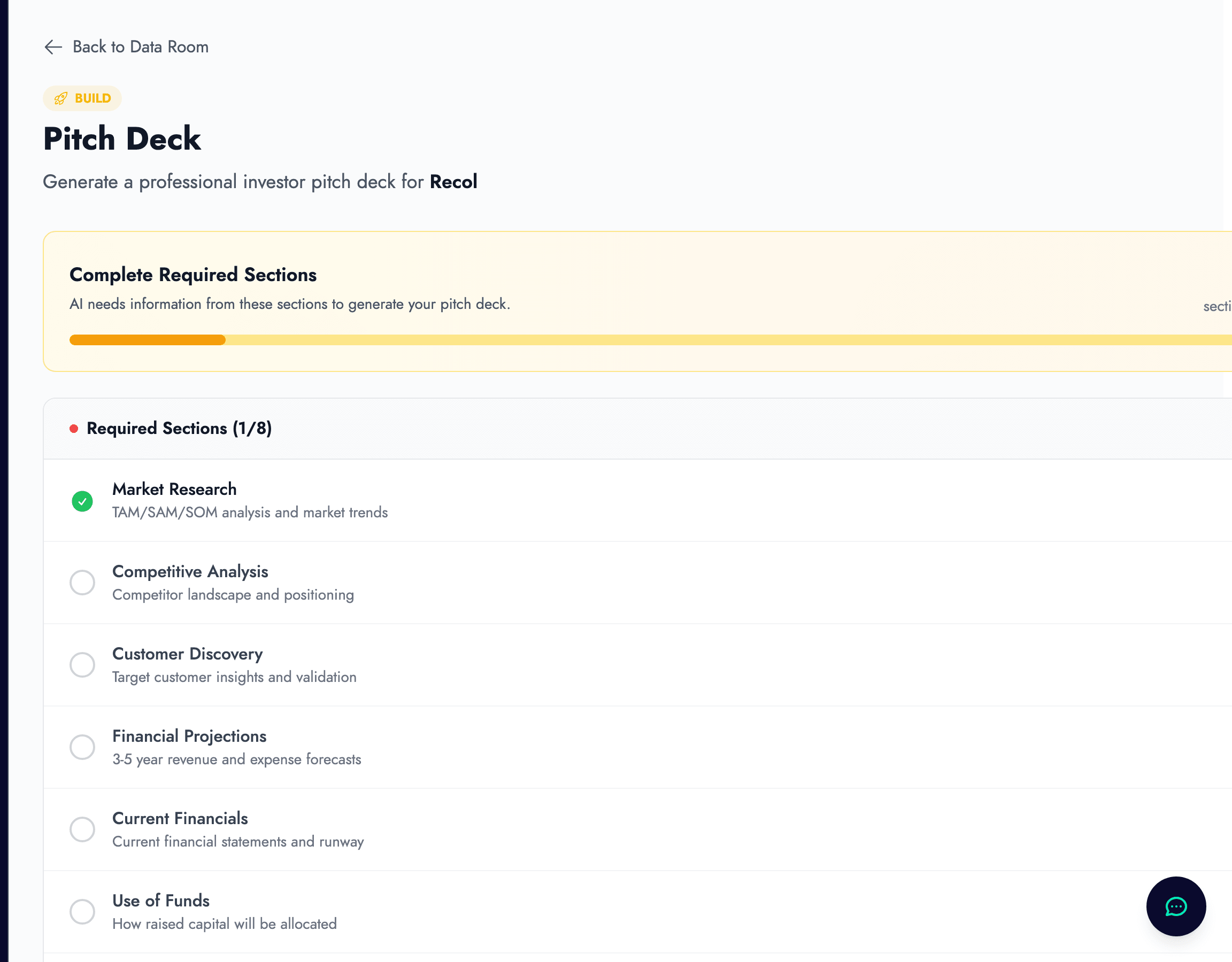 Pitch Deck generator with requirements checklist and Google Slides integration